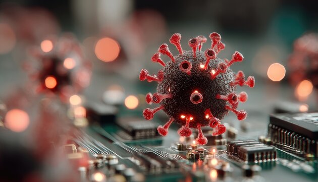 Virus on circuit board, close-up (1)