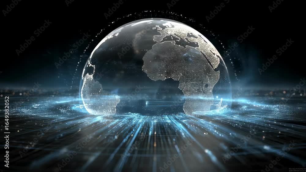 Poster global digital network with earth sphere. futuristic technology concept. worldwide data exchange, in