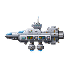 Futuristic pixelated starship with retro 8bit graphics for sci-fi themed projects