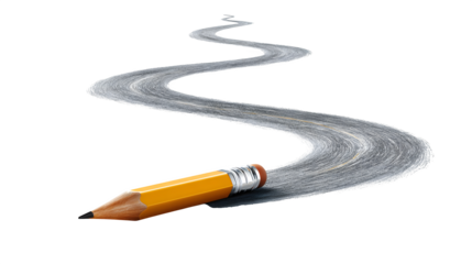 Floating pencil drawing an endless road of learning