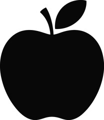 Black apple with leaf and stem fruit silhouette