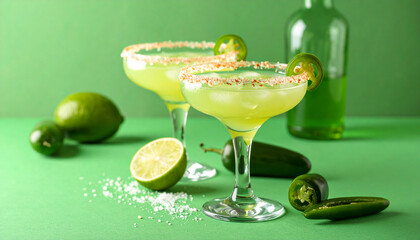 Spicy cucumber margarita with jalapeno and chili salt