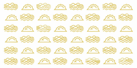 Abstract gold sun and wave pattern on white background