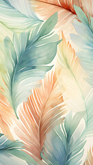 Soft pastel feathers seamless pattern in watercolor style