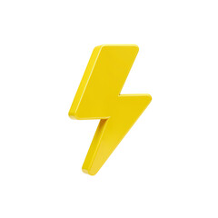 Bright yellow lightning bolt symbol representing energy power and speed isolated on transparent background
