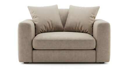 Fototapeta premium Modern Beige Armchair with Two Pillows: Studio Shot, Neutral Tones, Minimalist Design