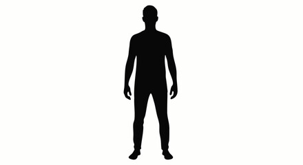 A black silhouette of a standing person isolated against a white background.