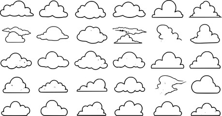 cloud icons in thin line style on white background - Vector illustration