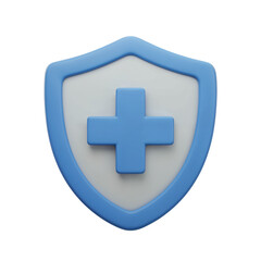 Obraz premium Blue and white shield with a light blue cross symbol representing healthcare safety and protection isolated on transparent background