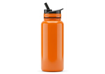 Orange translucent sports water bottle with black flip straw cap isolated white background fitness gear mockup