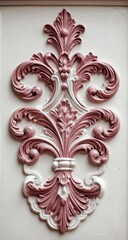 Ornate, symmetrical, pink and white relief design