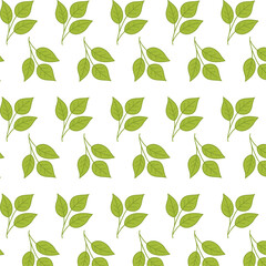 Seamless green leaves pattern. Simple flat botanical design with repeating leaf branches. Perfect for fabric, wrapping paper, backgrounds, and eco-friendly projects.