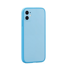 A light blue smartphone with a dual camera system shown from the back isolated on transparent background
