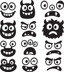 Collection of Cute Cartoon Monster Faces