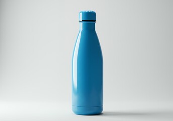 Glossy cyan blue double-wall insulated stainless steel water bottle with rounded cap for superior temperature control and hydration