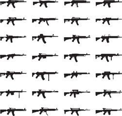 Collection of Rifle and Submachine Gun Silhouettes firearm weapon
