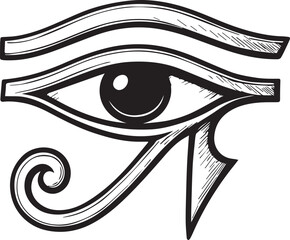 tattoo design of Eye of Horus in black and white comic style