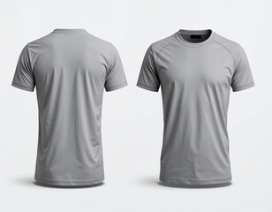 Blank grey men's short sleeve t-shirt template shown from front and back view for design mockup