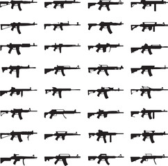 Collection of Assault Rifle Silhouettes in Various Poses firearm