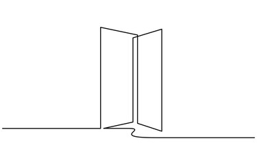 Continuous one line drawing of Opened door vector illustration. Editable storke