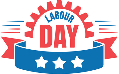 Labour Day Vector Badge with Gear and Star Elements