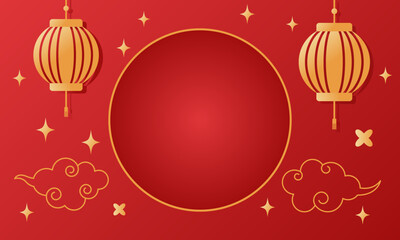 Red Chinese New Year banner with lanterns and stars