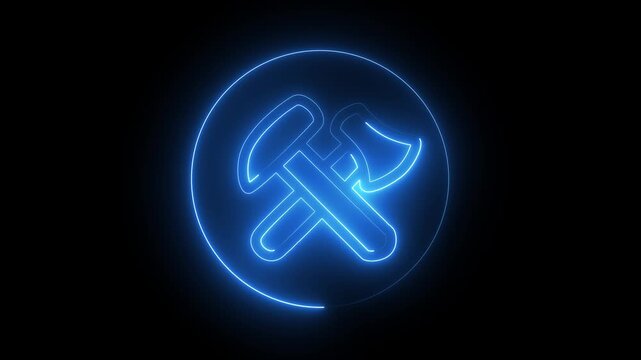 Glowing Neon Axe and Hammer Icon Animation.Neon Axe and Hammer Animated Icon.Bright Glowing Icon for Technology, Creative Design, and Digital Media