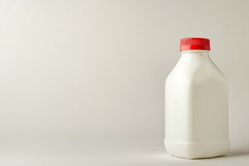 Milk carton with red cap isolated on plain background, minimal fresh dairy concept
