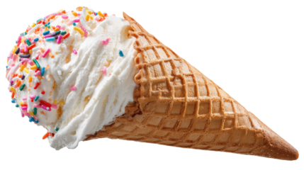 Close-up birthday cake ice cream cone isolated on a white background