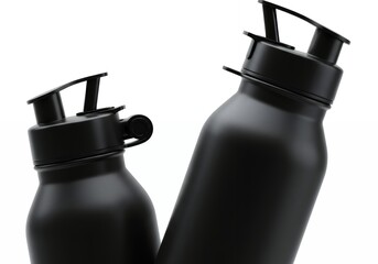 Black insulated water bottles with unique curved hourglass shape and flip handle lids for ergonomic grip during sports and fitness activities