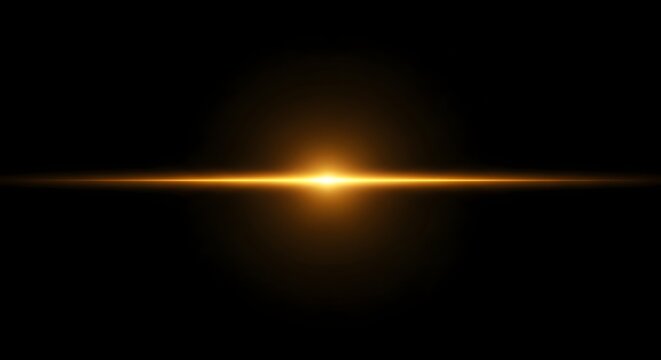 Bright golden horizontal lens flare effect with a glowing center on a black background