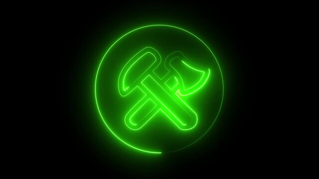 Glowing Neon Axe and Hammer Icon Animation.Neon Axe and Hammer Animated Icon.Bright Glowing Icon for Technology, Creative Design, and Digital Media