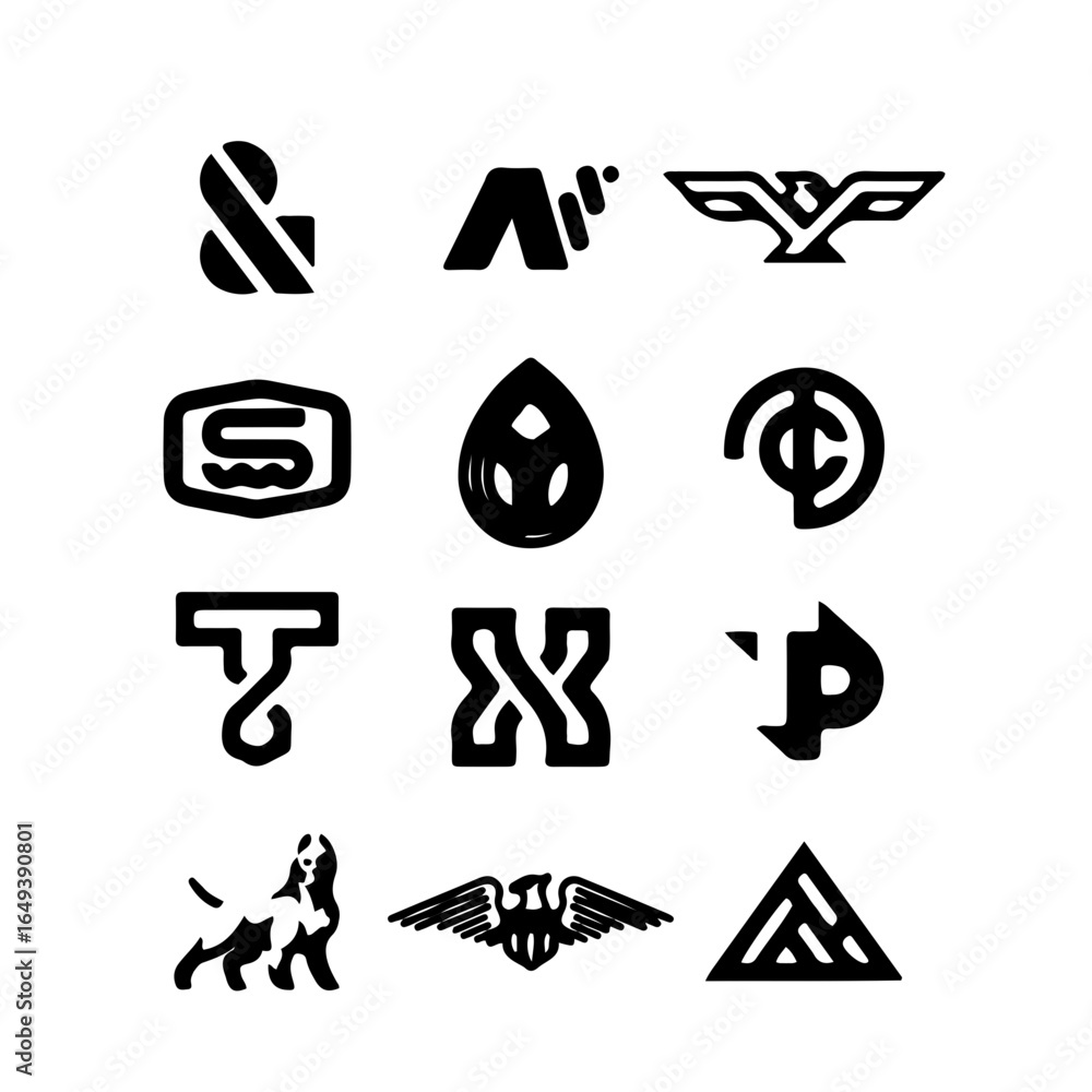 Poster collection of modern abstract geometric logos and symbols for branding and design projects