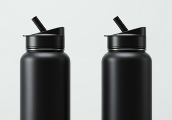 Charcoal gray insulated stainless steel water bottles with black straw flip lids for office work gym fitness and everyday portable hydration