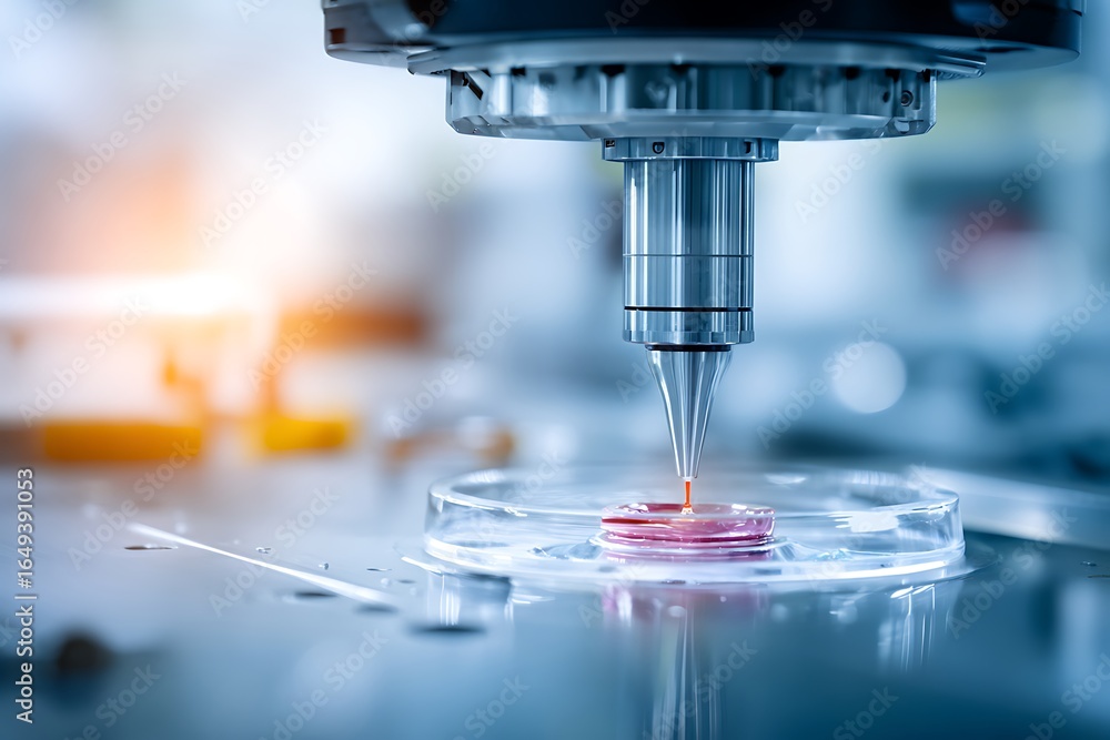Poster industrial 3d bioprinting machine creating artificial tissue sample