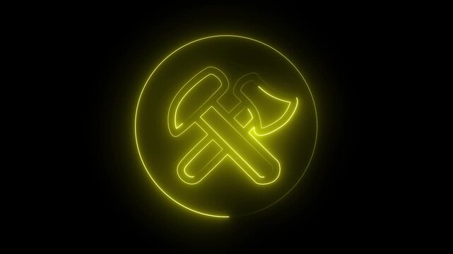 Glowing Neon Axe and Hammer Icon Animation.Neon Axe and Hammer Animated Icon.Bright Glowing Icon for Technology, Creative Design, and Digital Media
