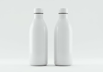 White glossy insulated milk-bottle-style water containers with chrome bands and screw caps for retro-inspired branding