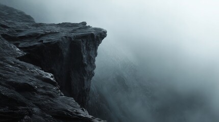 Cliff Edge with Rolling Fog in a Minimalist Mountain Scene