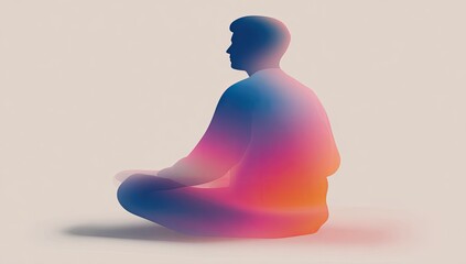 Silhouette of a person in a seated meditation pose, vibrant gradients