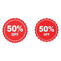 Promotional 50 Percent Off Discount Offer with Two Red Circle Seals for Retail Sales and Marketing Campaigns