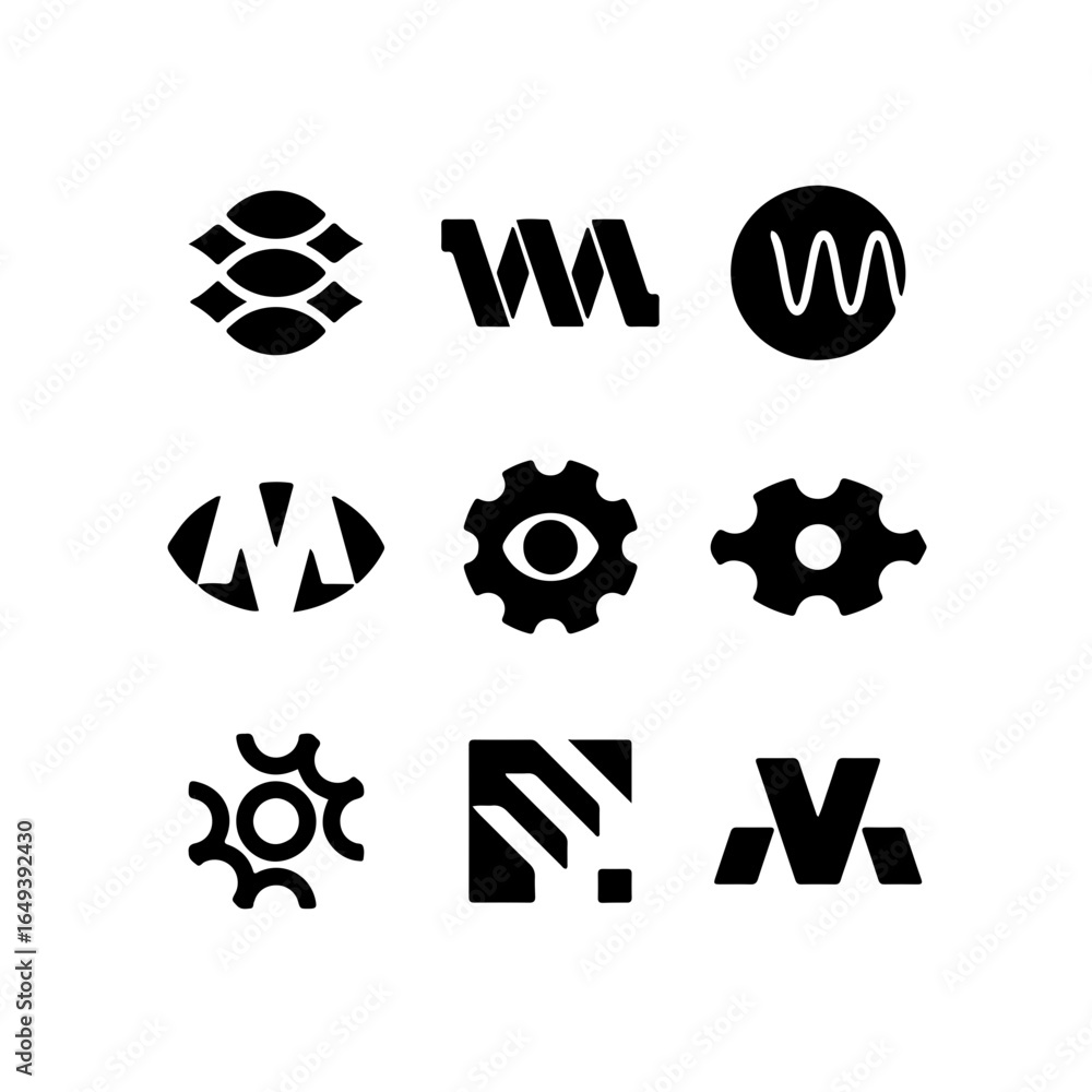 Poster modern abstract icons and symbols representing technology, innovation, and abstract concepts