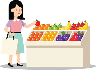 Woman shopping for fresh fruit at a grocery store produce section.