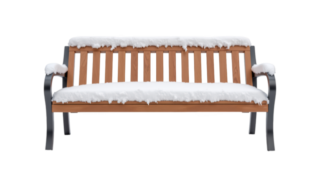Wooden bench covered in snow, showcasing cozy winter scene. snow adds serene touch, perfect for outdoor settings