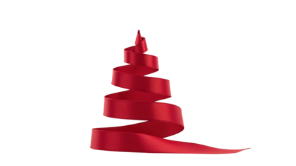Vibrant red ribbon spirals upward, resembling festive Christmas tree, evoking sense of celebration and joy