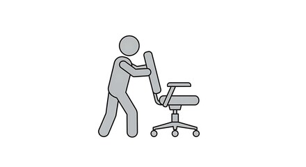 Man pushing office chair icon symbol presenting assistance and relocation concept