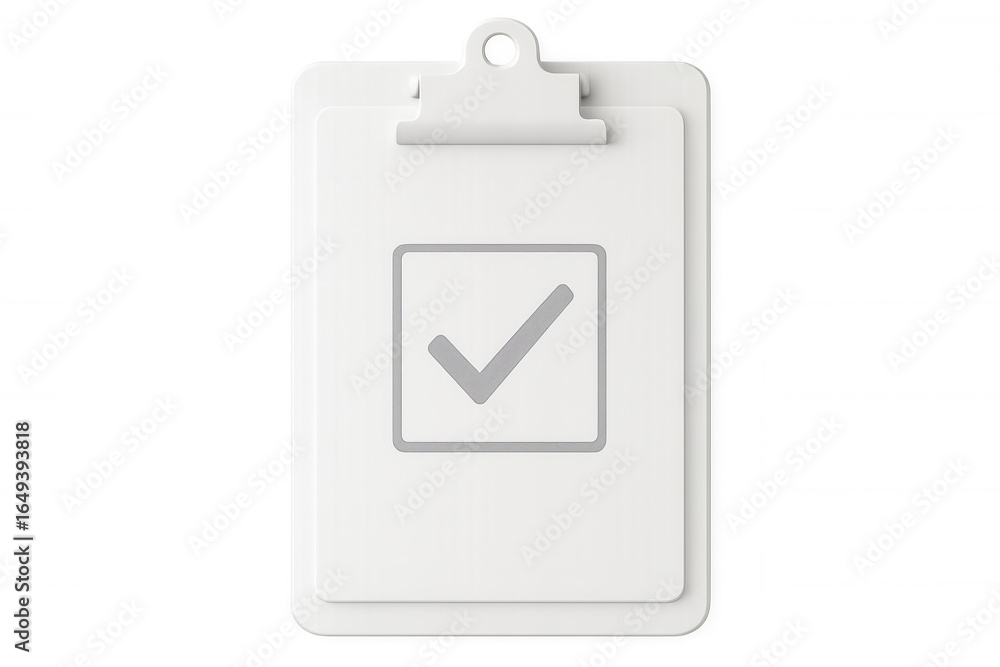 Poster clipboard with green checkmark indicating successful task completion against neutral transparent bac