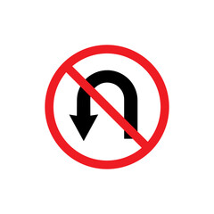 Traffic road no u turn icon sign vector flat design on white background. U turn icon.