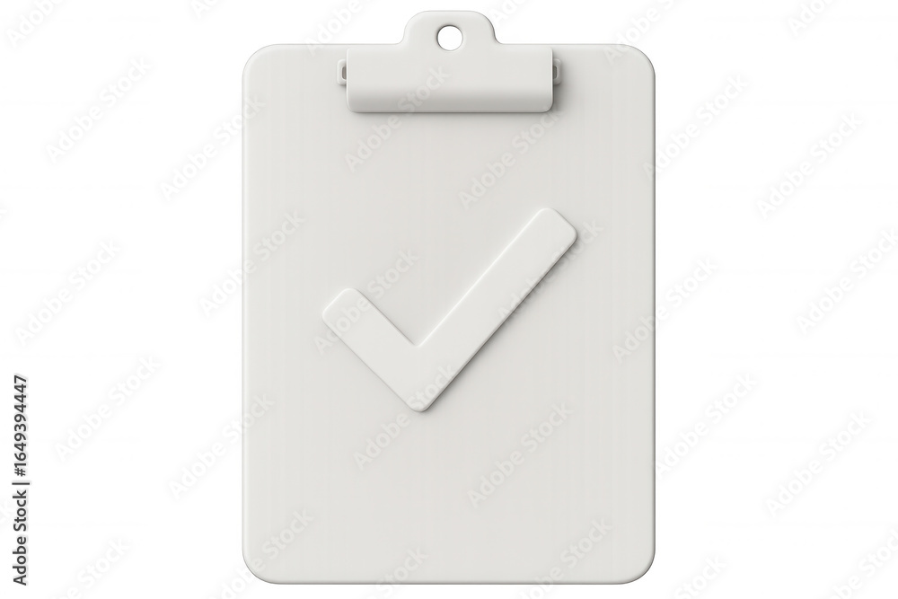 Poster 3d rendering of a white clipboard with a check mark symbolizing task completion, agreement, or appro
