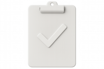 3d rendering of a white clipboard with a check mark symbolizing task completion, agreement, or approval on a transparent background