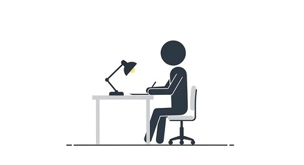 Fototapeta premium Minimalistic illustration of a person studying or working at a desk with lamp